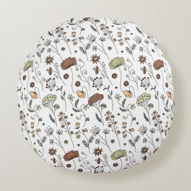 Vintage Wildflowers Pattern Round Pillow (Front)