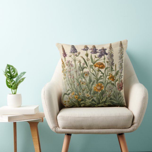 Vintage Wildflowers  Throw Pillow (Chair)