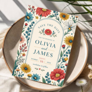Vintage Wildflowers Wedding Invitation