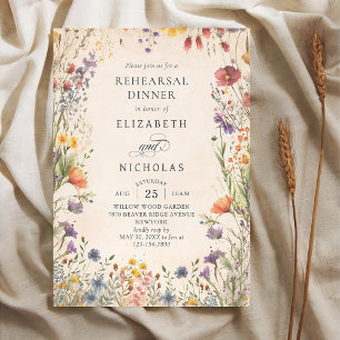 Vintage Wildflowers Wedding Rehearsal Dinner Invit Invitation