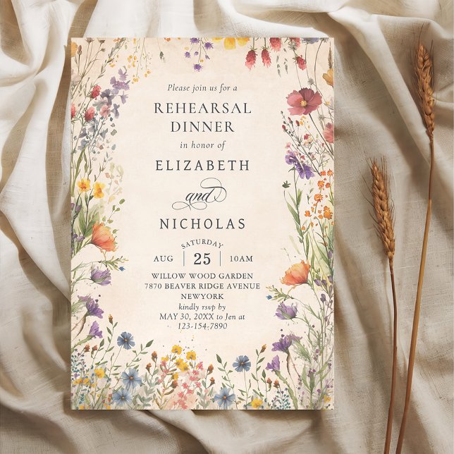 Vintage Wildflowers Wedding Rehearsal Dinner Invit Invitation (Creator Uploaded)