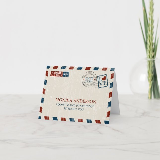 Vintage Will You Be My Bridesmaid Airmail Invitation (Front)