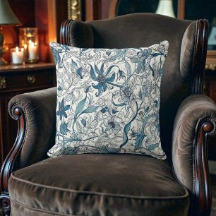 Vintage William Morris Antique Blue Floral Throw Pillow