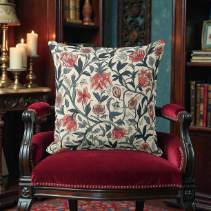 Vintage William Morris Antique Olive Green Floral Throw Pillow