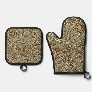 Vintage William Morris Arcadia Full Seamless Oven Mitt & Pot Holder Set