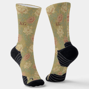 Vintage William Morris Blue Rust Chrysanthemum Socks