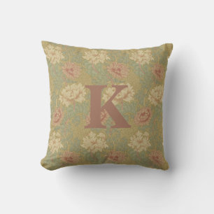 Vintage William Morris Blue Rust Chrysanthemum Throw Pillow