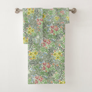 Vintage William Morris Bower Flowers Greenery Bath Towel Set