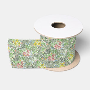 Vintage William Morris Bower Flowers Greenery Satin Ribbon