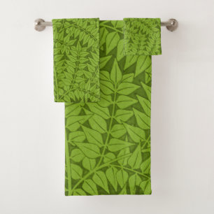 Vintage William Morris Branch Green Leaf Pattern Bath Towel Set