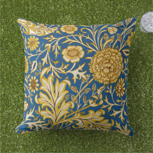 Vintage William Morris Cherwell Blue Floral Art Outdoor Pillow