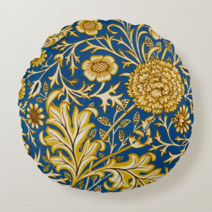 Vintage William Morris Cherwell Blue Floral Art Round Pillow