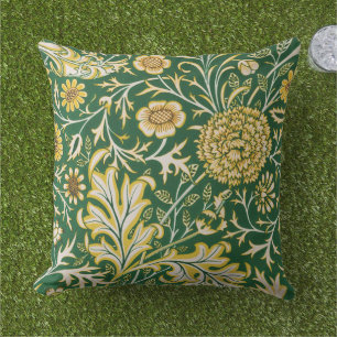 Vintage William Morris Cherwell Green Floral Art Outdoor Pillow