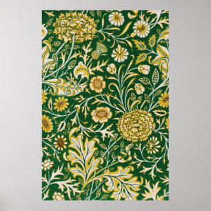 Vintage William Morris Cherwell Green Floral Art Poster