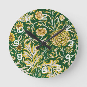 Vintage William Morris Cherwell Green Floral Art Round Clock