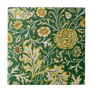 Vintage William Morris Cherwell Green Floral Art Tile