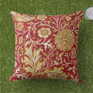 Vintage William Morris Cherwell Red Floral Art Outdoor Pillow