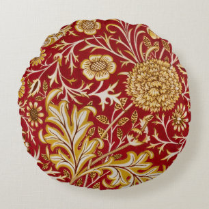 Vintage William Morris Cherwell Red Floral Art Round Pillow