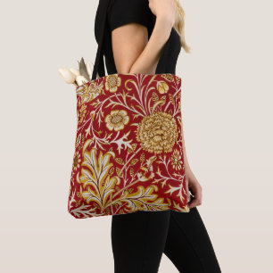 Vintage William Morris Cherwell Red Floral Art Tote Bag