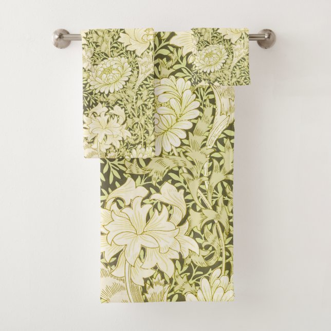 Vintage William Morris Chrysanthemum Pattern Bath Towel Set (Insitu)