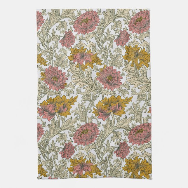 Vintage William Morris Chrysanthemum Pattern Kitchen Towel (Vertical)