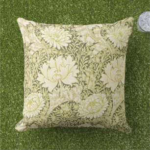 Vintage William Morris Chrysanthemum Pattern Outdoor Pillow