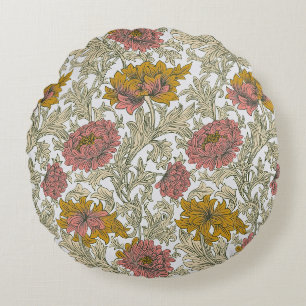 Vintage William Morris Chrysanthemum Pattern Round Pillow