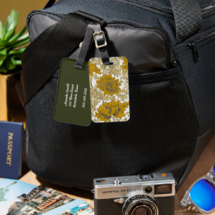 Vintage William Morris Earth Tone Floral Pattern Luggage Tag