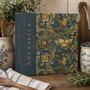 Vintage William Morris Floral Bird Monogram Recipe Binder