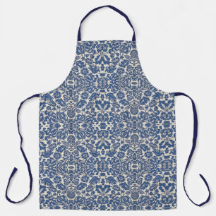 Vintage William Morris Floral Pattern Blue White Apron