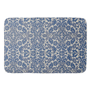 Vintage William Morris Floral Pattern Blue White Bath Mat