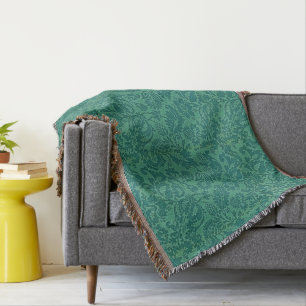 Vintage William Morris Floral Pattern Green  Throw Blanket