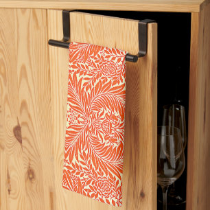 Vintage William Morris Floral Pattern White Orange Kitchen Towel