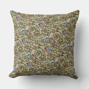 Vintage William Morris Floral Pink Blue Brocade Throw Pillow