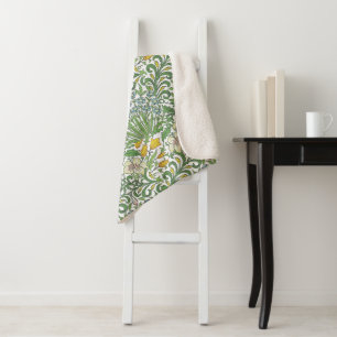 Vintage William Morris Flowers Garden Wallpaper Sherpa Blanket