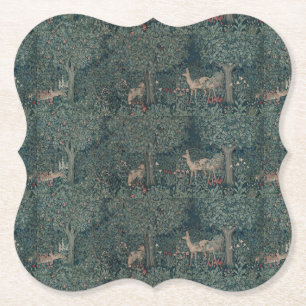 Vintage William Morris Greenery Forest Animals Paper Coaster
