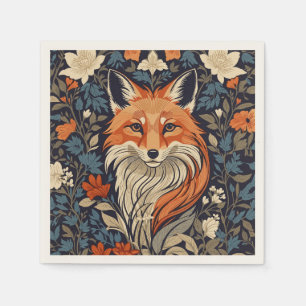 Vintage William Morris Inspired Floral Red Fox Napkin