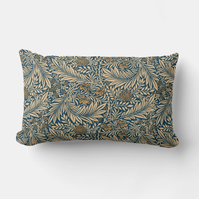 Vintage William Morris Larkspur Pattern Lumbar Pillow (Front)