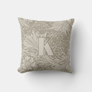 Vintage William Morris Marigold Pattern Monogram Throw Pillow
