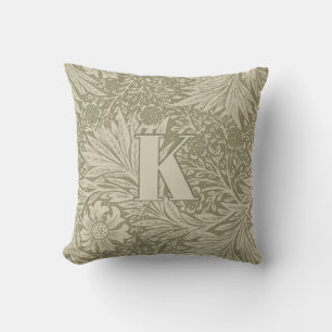 Vintage William Morris Marigold Pattern Monogram Throw Pillow