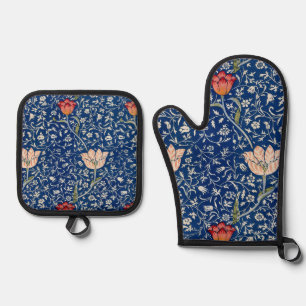 Vintage William Morris Medway Floral Antique 1885 Oven Mitt & Pot Holder Set