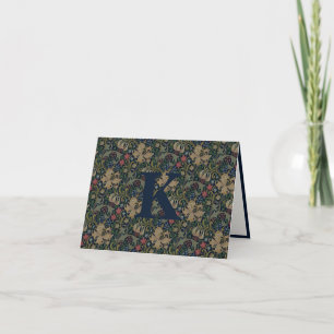 Vintage William Morris Navy Blue Red Chrysanthemum Thank You Card