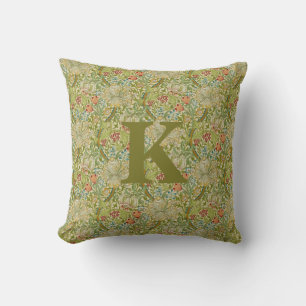 Vintage William Morris Navy Blue Red Chrysanthemum Throw Pillow