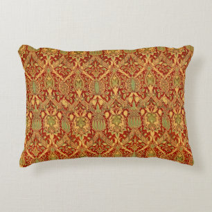 Vintage William Morris Pattern Red Turquoise Gold Accent Pillow