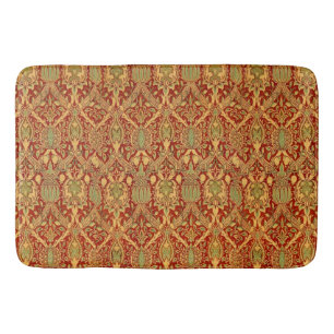 Vintage William Morris Pattern Red Turquoise Gold Bath Mat