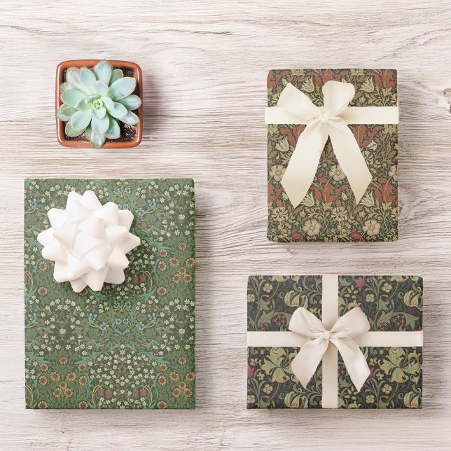 Vintage William Morris Patterns Floral Green Wrapping Paper Sheet (Creator Uploaded)
