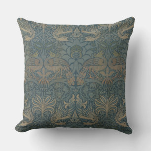 Vintage William Morris Peacock and Dragon Throw Pillow