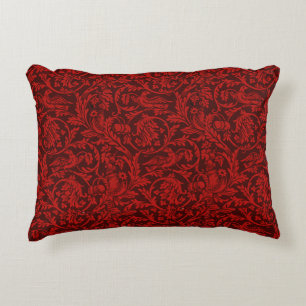 Vintage William Morris Red Birds Foliage Fruit     Accent Pillow