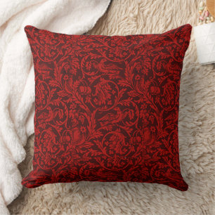 Vintage William Morris Red Birds Foliage Fruit     Throw Pillow