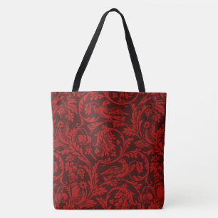 Vintage William Morris Red Birds Foliage Fruit Tote Bag
